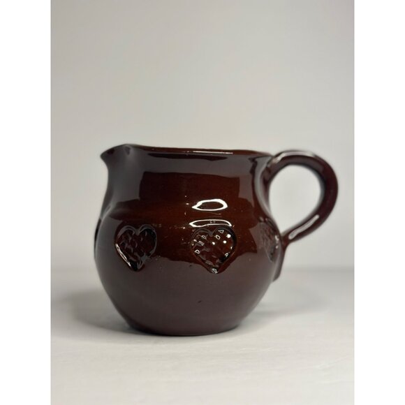 VTG Ned Foltz Pottery Glazed Redware Heart Decorated Pitcher Signed & Dated 1986 - Picture 3 of 8